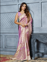 Lilac purple embellished tissue saree for women