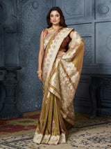 Pastel olive botanical tissue saree for women