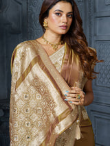 Pastel olive botanical tissue saree for women