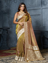 Pastel olive botanical tissue saree for women