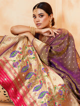 Pastel purple ornate peacock tissue saree for women