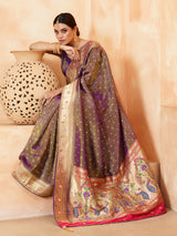 Pastel purple ornate peacock tissue saree for women