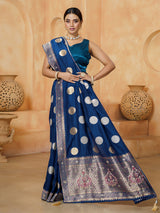 Navy blue royal coin work dola silk saree for women