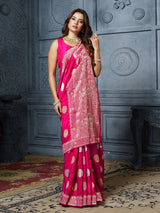 Pink embellished gold coin dola silk saree for women