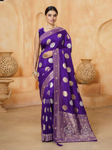 Purple statement medallion dola silk saree for women
