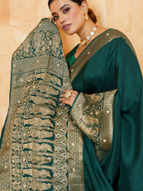Bottle green mughal wedding dola silk saree for women