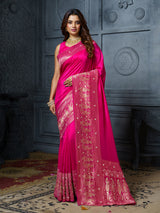 Pink royal court motif designer dola silk saree for women