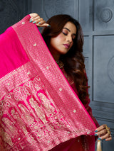 Pink royal court motif designer dola silk saree for women