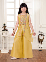 Yellow floral tapestry girl palazzo suit with jacket
