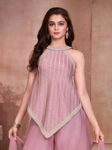 Pink architectural girl palazzo suit with dupatta