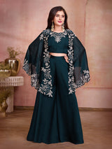 Rama green embroidered girl palazzo suit with shrug