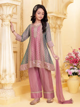 Multicolour festive girl salwar suit with dupatta