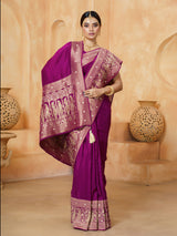 Wine gold-thread royal procession dola silk saree for women