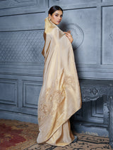 Pastel beige persian floral medallion tissue saree for women