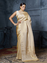 Pastel beige persian floral medallion tissue saree for women
