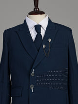 Rama blue terry rayon boys coat suit with asymmetric double-breasted jacket