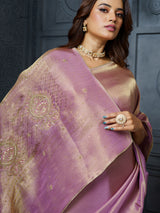 Pastel lavender ornamental medallion tissue saree for women