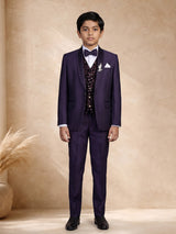 Purple terry rayon boys coat suit with embroidered velvet waistcoat