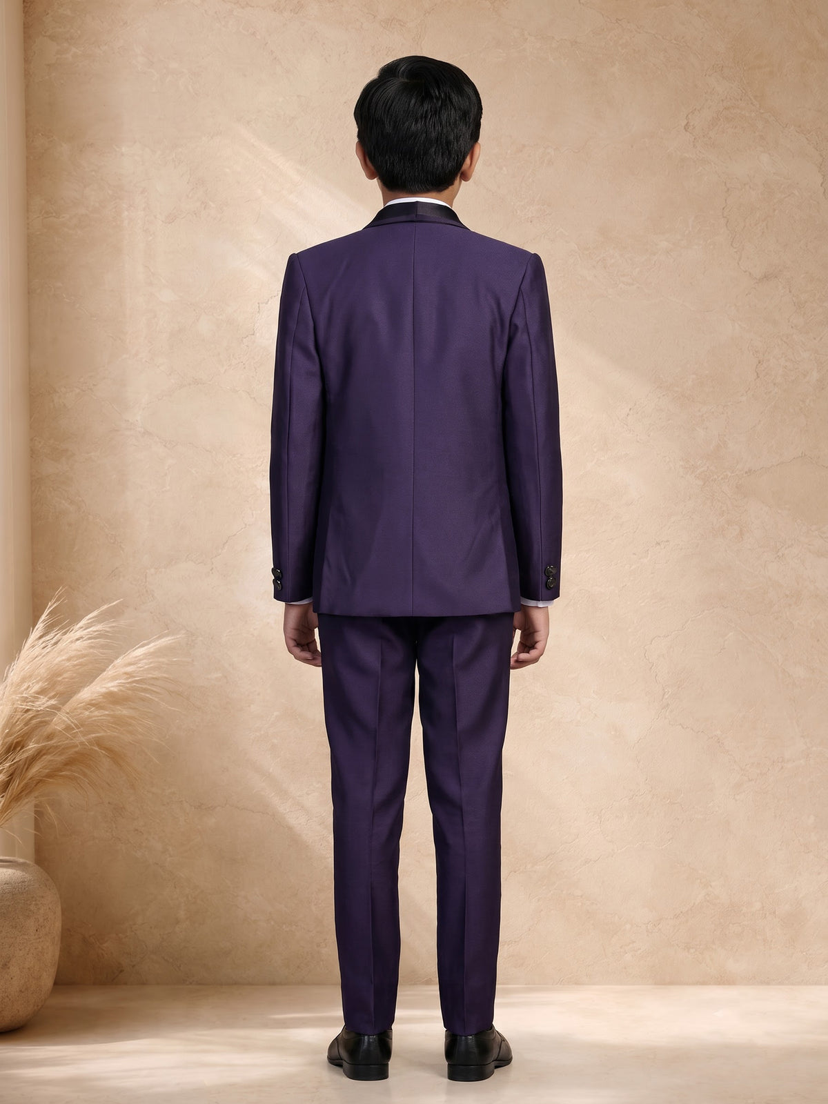 Purple terry rayon boys coat suit with embroidered velvet waistcoat