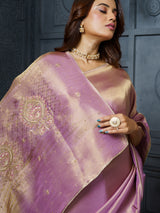 Pastel lavender ornamental medallion tissue saree for women