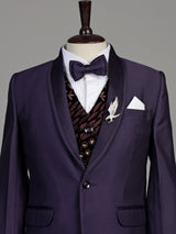 Purple terry rayon boys coat suit with embroidered velvet waistcoat
