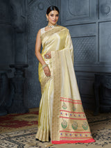 Butter gold meenakari floral tissue saree for women