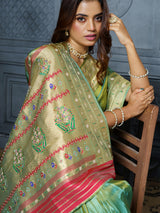 Green gujarati meenakari royal tissue saree for women