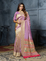 Lavender floral vase embroidered tissue saree for women