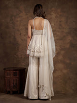 Cream brocade silk palazzo suit with rich cutdana detailing
