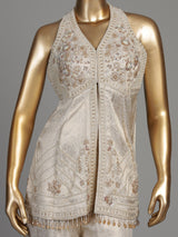 Cream brocade silk palazzo suit with rich cutdana detailing