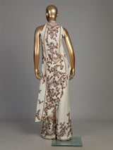 Off white silk palazzo suit with floral prints and mirror embellishments