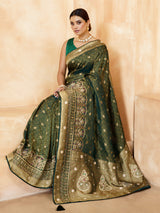 Pastel green mughal paisley mushroom satin saree for women