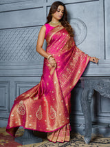 Pastel pink kashmiri resham paisley satin saree for women