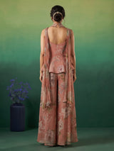 Pastel pink tissue silk palazzo suit with floral embellishments