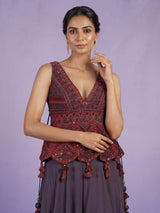 Lavender purple georgette palazzo suit with intricate zardosi work