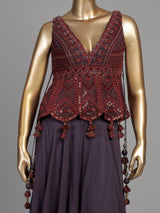 Lavender purple georgette palazzo suit with intricate zardosi work