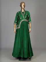 Green chiffon silk bandhani anarkali suit with gota embellishments