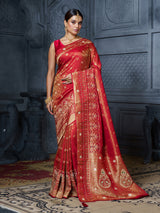 Red royal paisley botanical mushroom satin saree for women