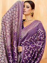Purple persian vine bandhani georgette saree for women