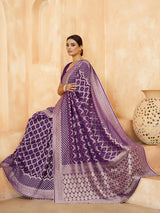 Purple persian vine bandhani georgette saree for women