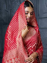Red royal floral bandhani georgette saree for women
