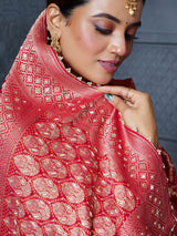 Red royal floral bandhani georgette saree for women