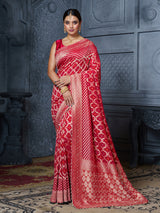 Red royal floral bandhani georgette saree for women