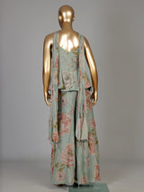 Pastel mint green tissue silk palazzo suit with floral embroidery