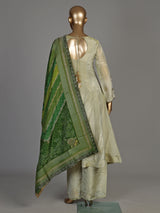 Pastel pista green tissue silk anarkali suit with diamond accents
