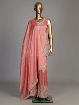 Pastel peach silk palazzo suit with pearl and zari detailing