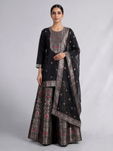 Black banarasi silk palazzo suit with an ornate zari yoke