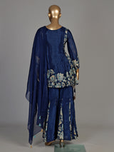 Blue silk palazzo suit with floral prints and resham work