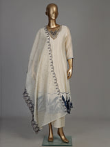 Cream viscose anarkali palazzo suit with intricate zardosi work