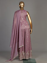 Lavender purple tissue georgette palazzo suit with pearl detailing